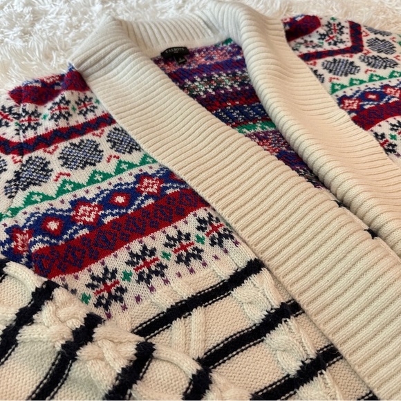 Talbots Cabincore Plus FairIsle Shawl Cardigan Sweater Nordic Stripe Knit Size X - Picture 11 of 16